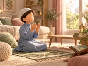 Muslim child making dua after learning the Names of Allah