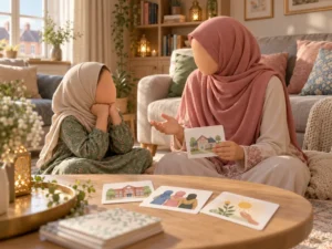 British Muslim parent discussing the Names of Allah with a child